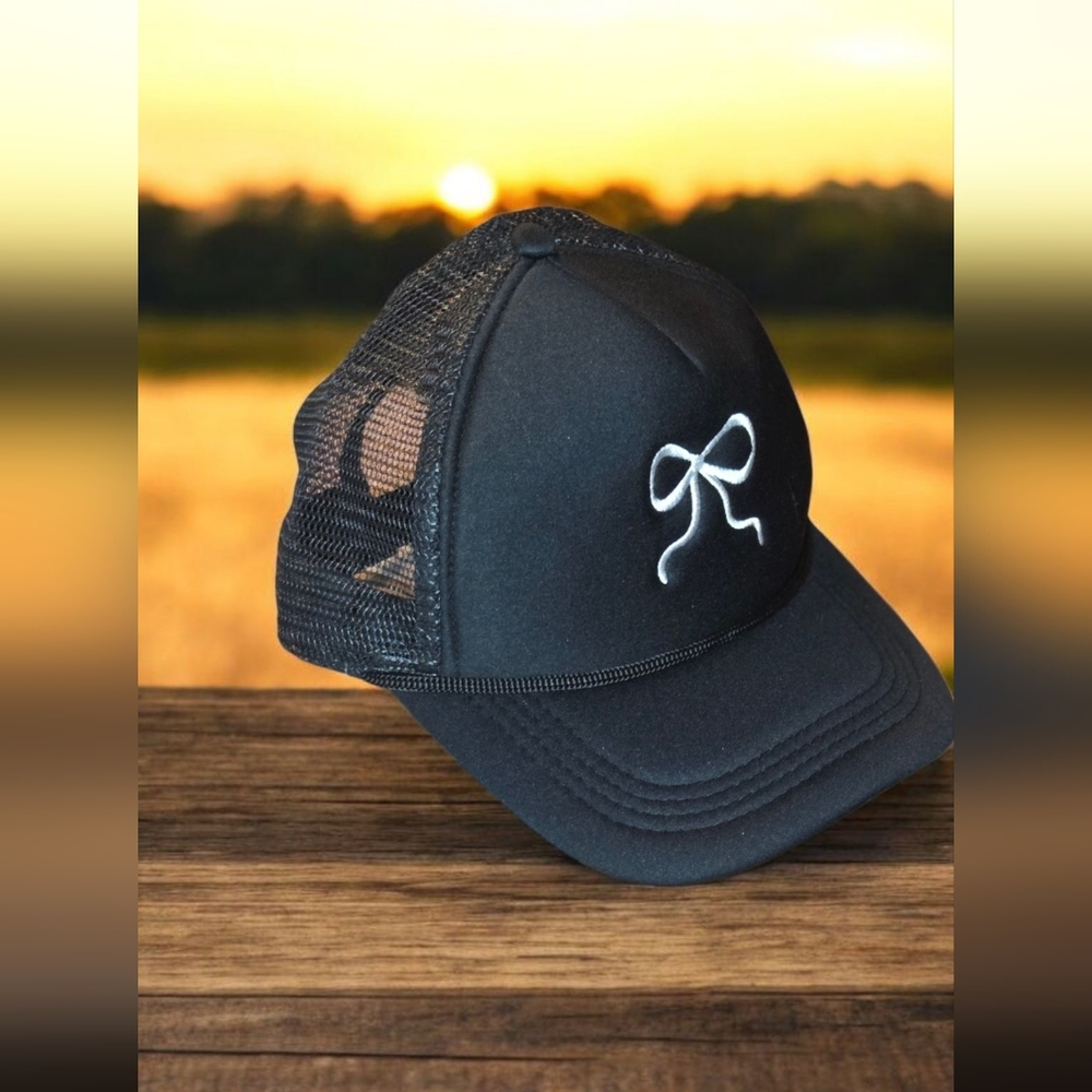 Ribbon Bow Adjustable Hat Black, NWT - Picture 2 of 4